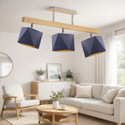 Potrójny plafon sufitowy do salonu na belce MIRAMAR GOLD lampa sufitowa drewniana skandynawska