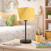 Czarna lampka nocna z musztardowym kloszem WUHU lampa stołowa o prostym designie