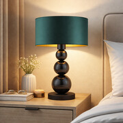 Lampa stołowa do czytania w salonie HONOLULU GOLD w stylu urban jungle z abażurem w kolorze zieleni butelkowej ze złotym wnętrzem
