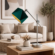 Lampa biurkowa stołowa regulowana BELO GOLD z regulowanym ramieniem w kolorze zieleń butelkowa