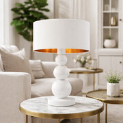 Biała lampa stołowa z abażurem HONOLULU GOLD lampa stołowa z kulkami glamour