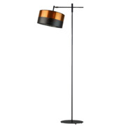 Czarna lampa stojąca z regulowanym ramieniem MELTON GLAM z dwukolorowym abażurem