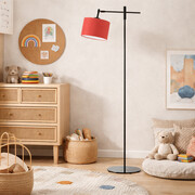 Elegancka lampa stojąca do czytania na wysięgniku SERES z czerwonym abażurem