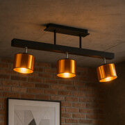 Czarny plafon sufitowy z regulacją HOLLYWOOD MIRROR na drewnianej belce