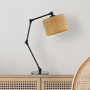 Czarno-rattanowa lampka biurkowa na regulowanym ramieniu ASMARA BOHO
