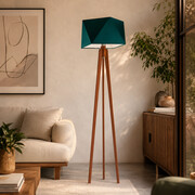 Designerska lampa na trójnogu z drewna BOMBAJ lampa z drewnianymi nogami