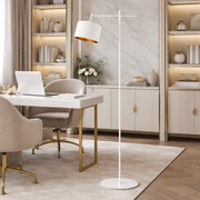 Biała lampa podłogowa do salonu w stylu glamour SERES GOLD z abażurem ze złotym wnętrzem
