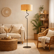 Lampa podłogowa do salonu MORONI BOHO z rattanowym abażurem