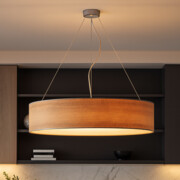 Duża lampa wisząca do salonu z abażuren PORTO ECO fi - 100 cm - kolor orzechowy