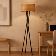 Lampa podłogowa w stylu skandynawskim ELX ECO na drewnianym stelażu z abażurem
