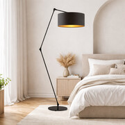 Czarna lampa stojąca łukowa BARI GOLD elegancka lampa podłogowa glamour czarno złota