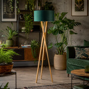 Drewniana lampa stojąca do salonu w stylu urban jungle ELX