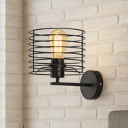 Czarny kinkiet loft do sypialni ARGOS LOFT z drucianym kloszem