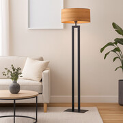 Czarna lampa stojąca do salonu KALIFORNIA ECO z designerskim kloszem w kolorze dąb sonoma