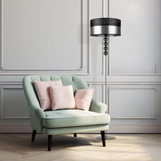 Nowoczesna lampa stojąca czarno-srebrna do salonu BERMUDY GLAM