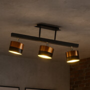 Czarno-miedziana lampa sufitowa na listwie drewnianej 3-punktowa HOLLYWOOD GLAM