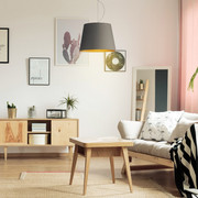 Szara lampa wisząca do salonu TUNIS GOLD z abażurem ze złotym wnętrzem