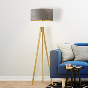 Lampa stojąca drewniana HAITI VELUR z welurowym abażurem