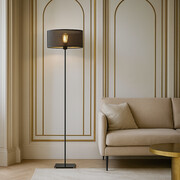 Mała lampa stojąca do czytania w salonie z abażurem MEKSYK AŻUR