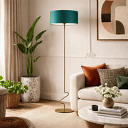 Lampa stojąca do salonu JERSEY w stylu urban jungle z abażurem 40 cm zieleń butelkowa