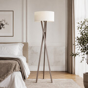 Lampa do salonu drewniana tripod z jasnym abażurem ELX