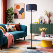 Minimalistyczna lampa stojąca podłogowa do salonu WERONA z granatowym abażurem