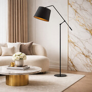 Czarna lampa podłogowa w stylu glamour FOYA GOLD lampa stojąca na wysięgniku regulowanym