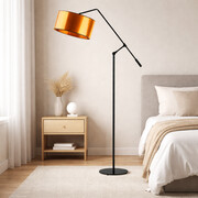 Czarna lampa stojąca w stylu glamour LIBERIA MIRROR z regulowanym wysięgnikiem do czytania w sypialni