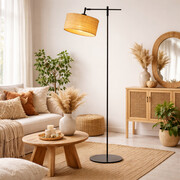 Rattanowa lampa stojąca do wnętrz boho MELTON BOHO z regulacją kąta padania światła