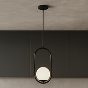 Designerska lampa wisząca OMEGA z mlecznobiałym kloszem ze szkła