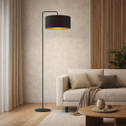 Czarna lampa stojąca do salonu w stylu glamour BOLIVIA GOLD lampa stojąca z abażurem 40 cm do dużego salonu