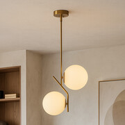 Podwójna lampa wisząca KOLETTA na złotym stelażu ze szklanymi kloszami