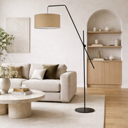 Nowoczesna lampa podłogowa do salonu BILBAO z beżowym abażurem 40 cm