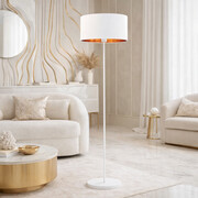 Minimalistyczna lampa podłogowa biała glamour WERONA GOLD z abażurem 40 cm