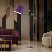 Lampa podłogowa na wysięgniku ruchomym do salonu FOYA z fioletowym abażurem w stylu art deco