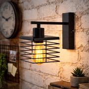 Czarna lampka ścienna loft GALATI LOFT metalowy kinkiet industrialny do salonu i sypialni