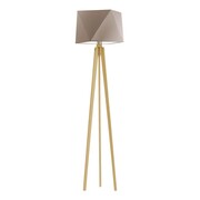 Beżowa lampa stojąca drewniany trójnóg do salonu BOMBAJ