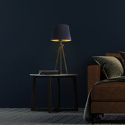 Loftowa lampa stołowa na trójnogu BERGEN GOLD z abażurem ze złotym wnętrzem