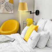 Designerski kinkiet z regulowanym ramieniem LUGO z abażurem musztardowym