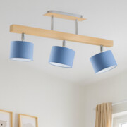 Niebieska 3-punktowa drewniana lampa sufitowa z ruchomymi kloszami HOLLYWOOD