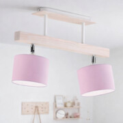 Różowy plafon sufitowy na białej drewnianej belce EPIR 2-punktowa lampa sufitowa z regulacją kąta padania światła