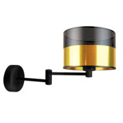 Czarny kinkiet w stylu glamour z regulowanym ramieniem BRAGE GLAM ze złotym kloszem