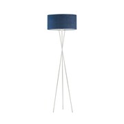Srebrna lampa stojąca na trójnogu z granatowym kloszem PARYŻ VELUR