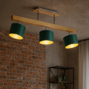 Drewniany 3 punktowy plafon sufitowy do salonu HOLLYWOOD GOLD z regulowanymi kloszami