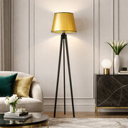 Lampa podłogowa na trzech nogach CURACAO MIRROR ze złotym kloszem