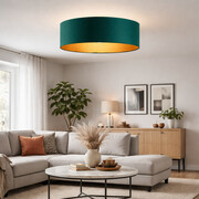 Duża 80 cm lampa sufitowa do salonu MEDINA GOLD fi - 80 cm z abażurem zieleń butelkowa ze złotym wnętrzem