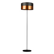 Czarna lampa stojąca do salonu do salonu WERONA GLAM z miedziano-czarnym abażurem