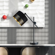 Czarna lampka biurkowa regulowana glamour MALI GLAM z abażurem ze złotym wnętrzem