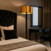 Lampa podłogowa do sypialni w stylu glamour GIZA MIRROR czarno-złota