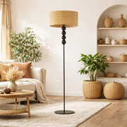 Dekoracyjna lampa stojąca do salonu w stylu boho BERMUDY BOHO z rattanowym kloszem 40 cm